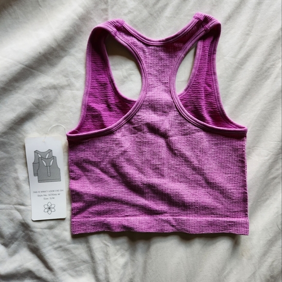 Aura Pink Ribbed Snap-Button Bralette Top ( Small / Medium ) - Picture 2 of 4